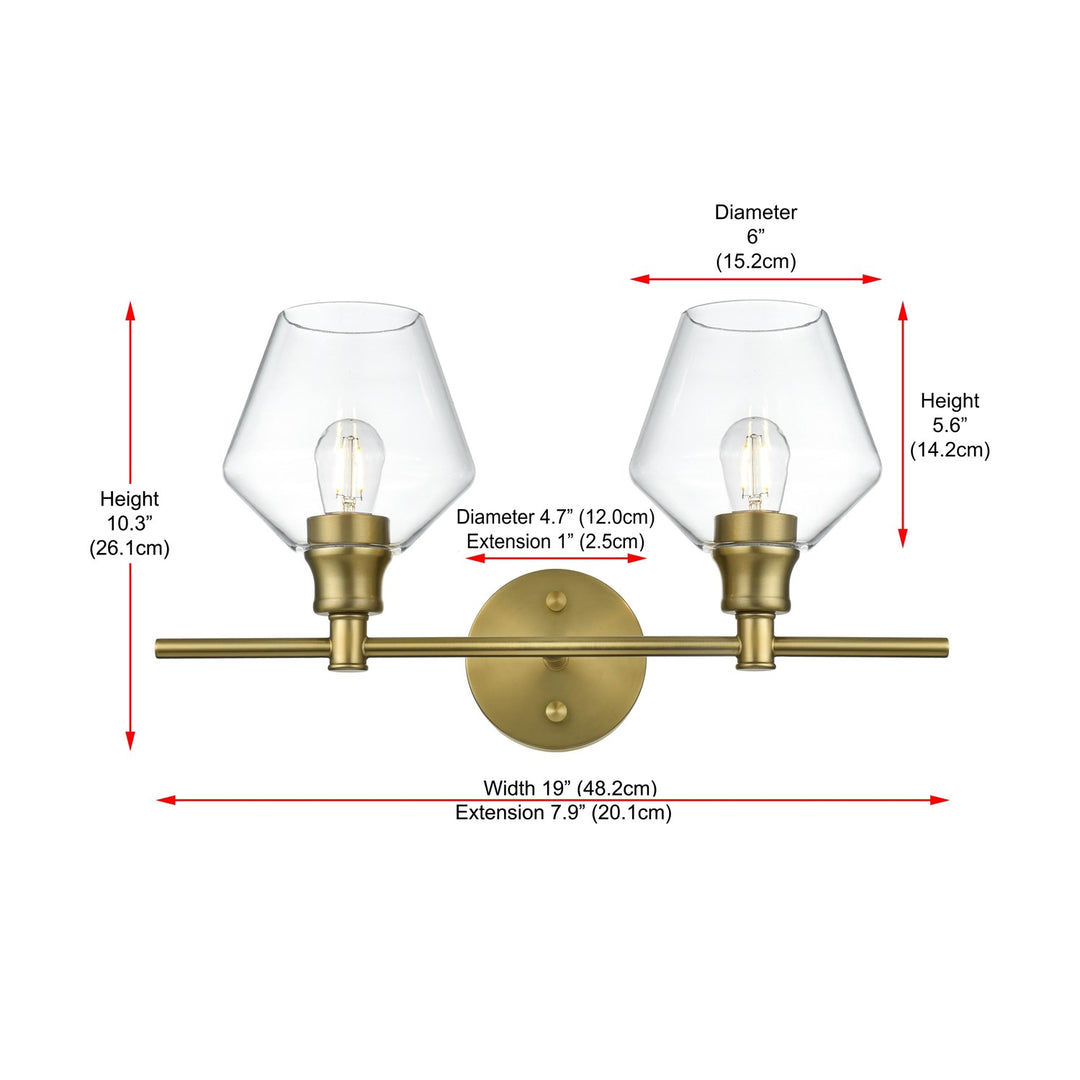 2 Light Satin Gold And Clear Glass Wall Sconce