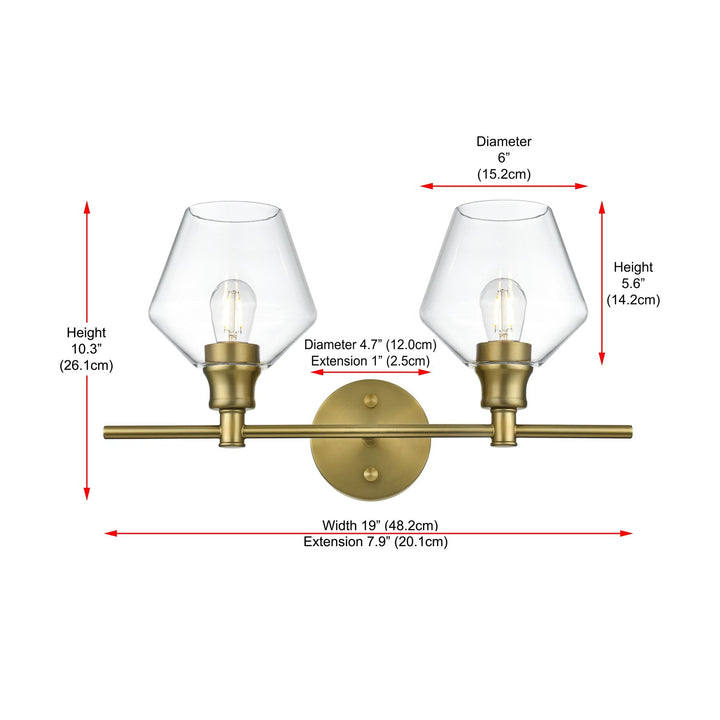 2 Light Satin Gold And Clear Glass Wall Sconce
