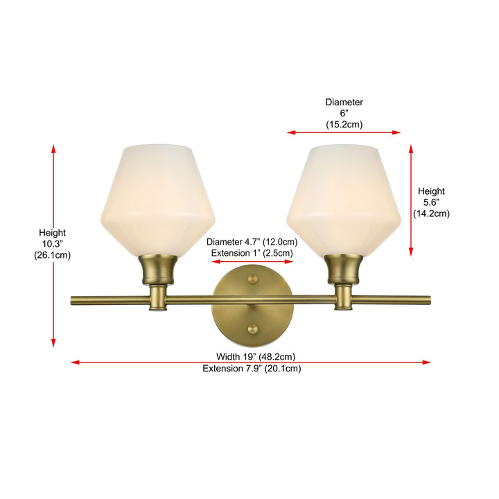 2 Light Satin Gold And Frosted White Glass Wall Sconce
