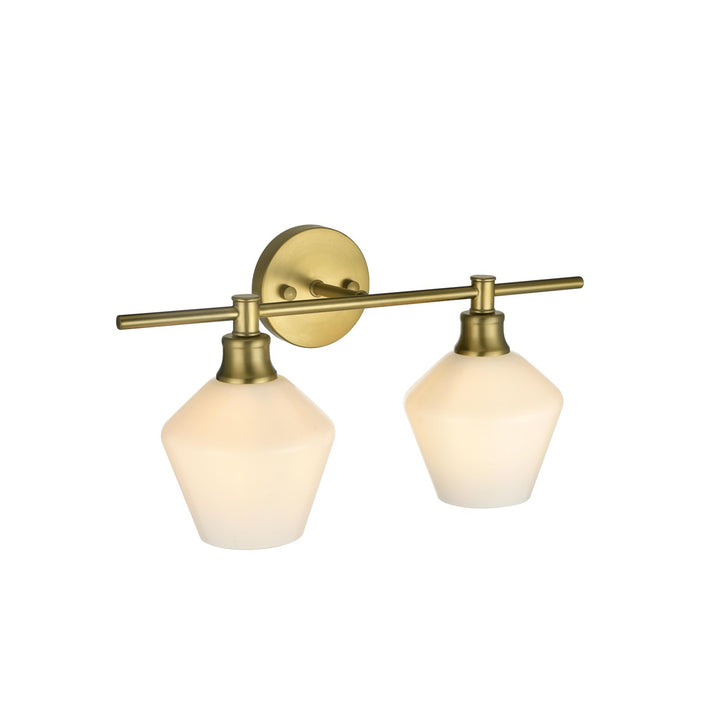 2 Light Satin Gold And Frosted White Glass Wall Sconce