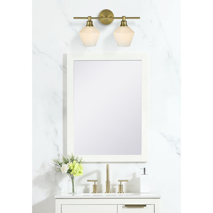 2 Light Satin Gold And Frosted White Glass Wall Sconce