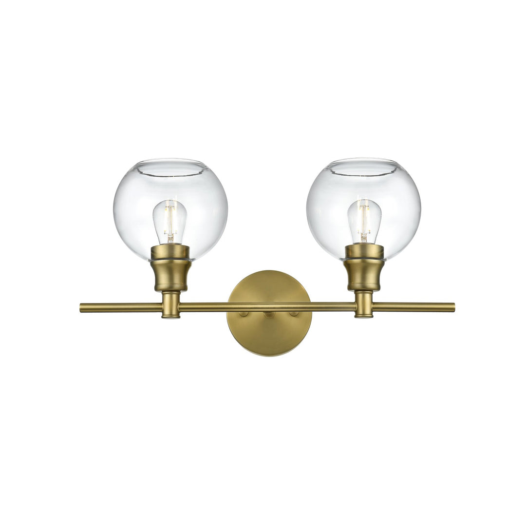 2 Light Satin Gold And Clear Glass Wall Sconce by Living District