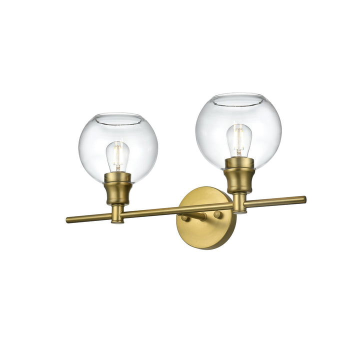 2 Light Satin Gold And Clear Glass Wall Sconce