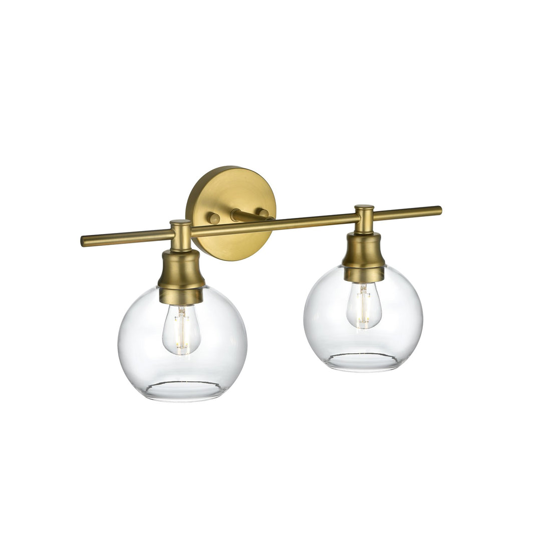2 Light Satin Gold And Clear Glass Wall Sconce