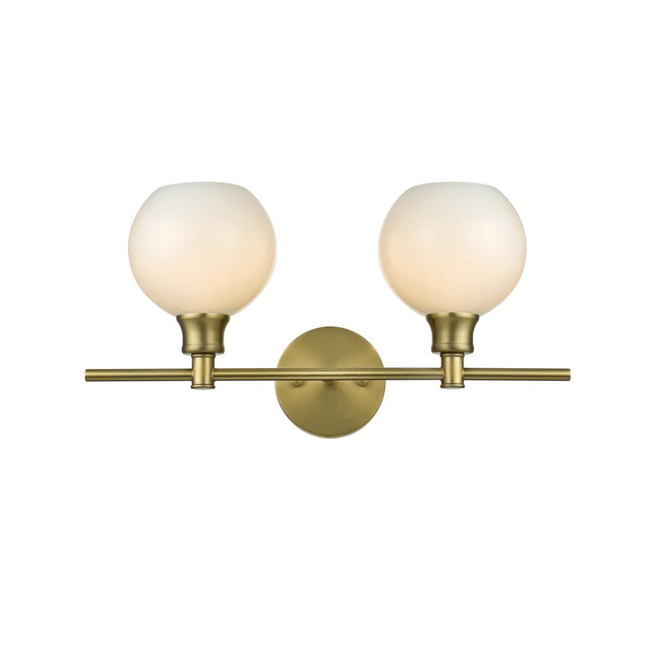 2 Light Satin Gold And Frosted White Glass Wall Sconce by Living District