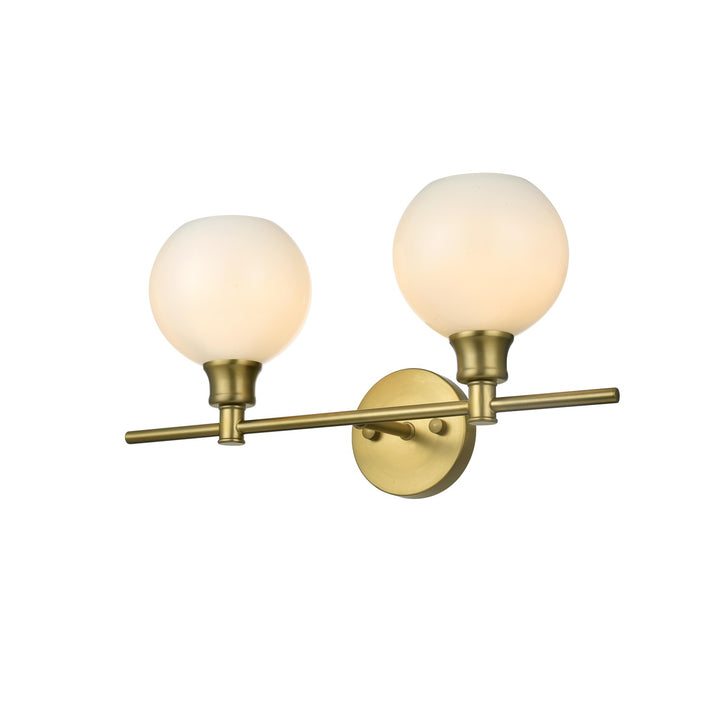 2 Light Satin Gold And Frosted White Glass Wall Sconce