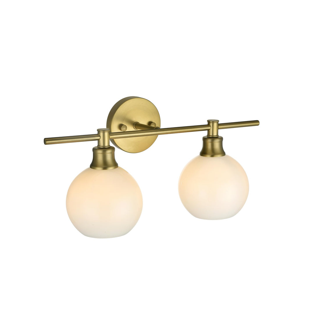 2 Light Satin Gold And Frosted White Glass Wall Sconce