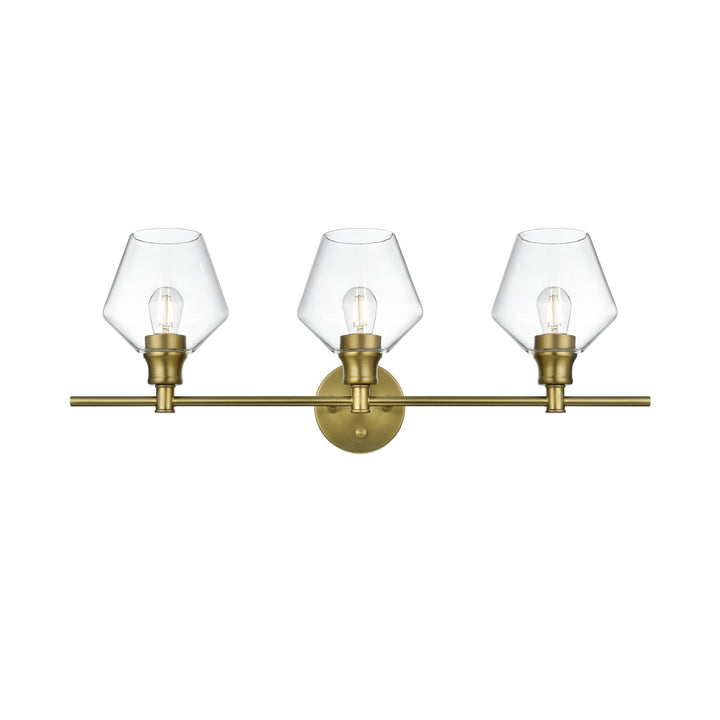 3 Light Satin Gold And Clear Glass Wall Sconce by Living District
