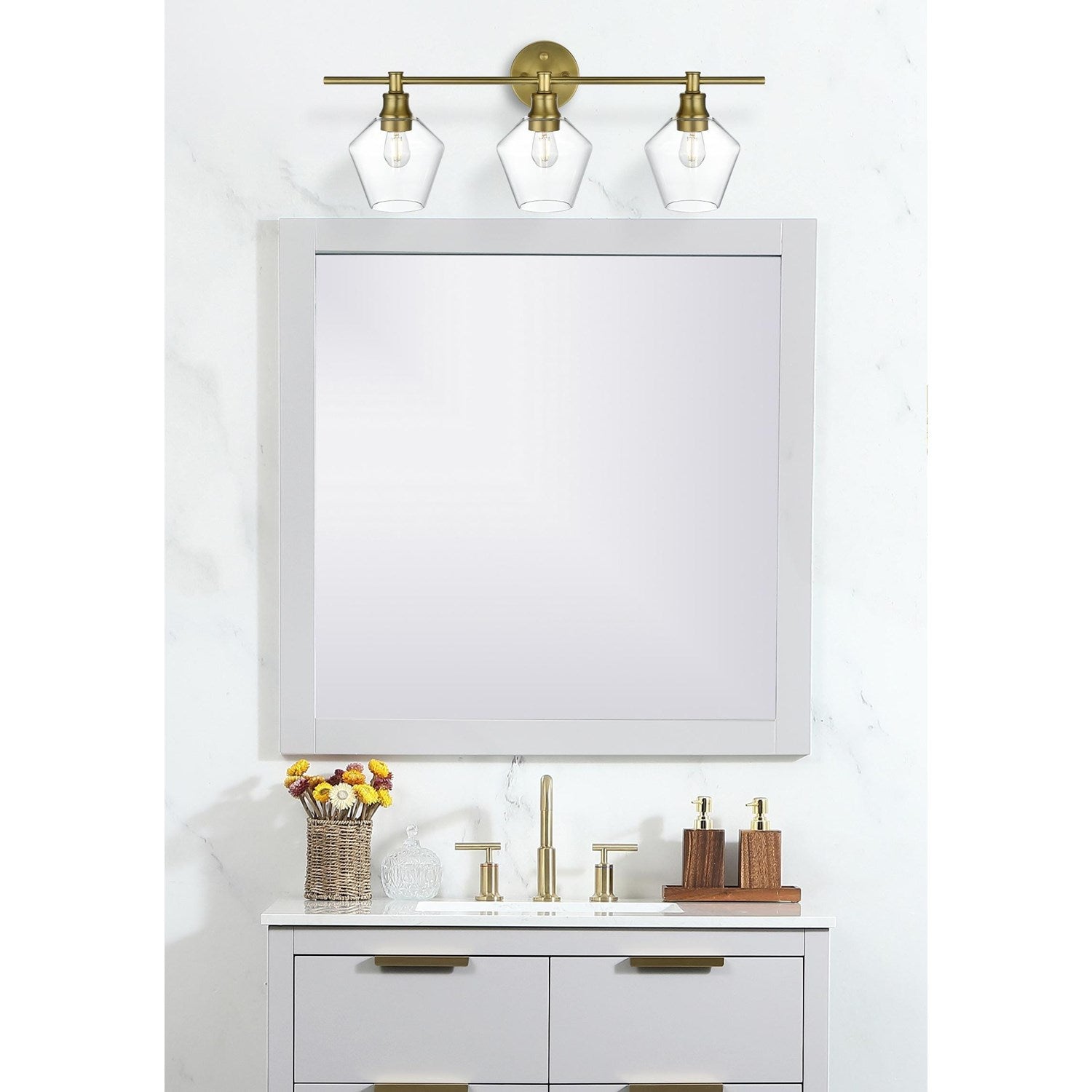 3 Light Satin Gold And Clear Glass Wall Sconce