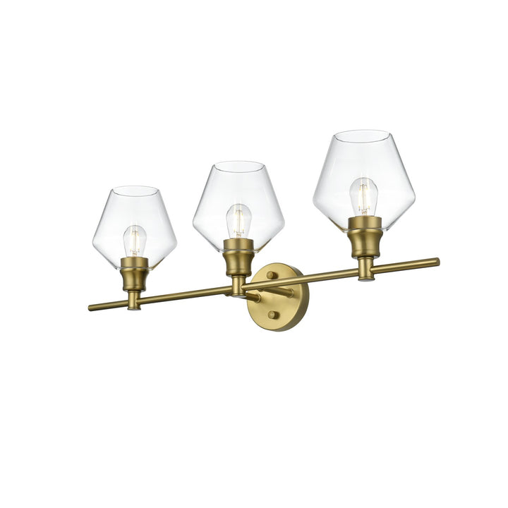 3 Light Satin Gold And Clear Glass Wall Sconce