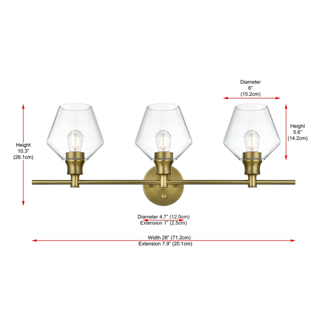 3 Light Satin Gold And Clear Glass Wall Sconce