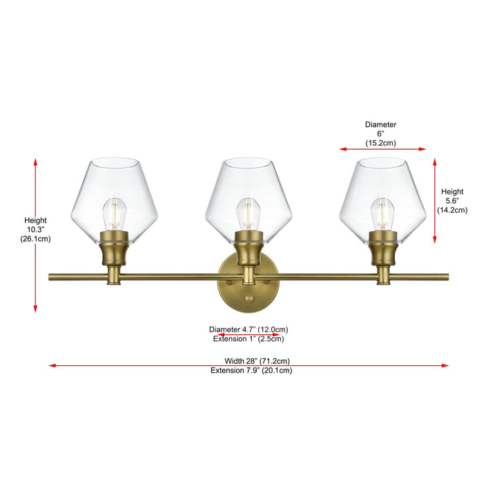 3 Light Satin Gold And Clear Glass Wall Sconce