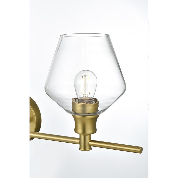3 Light Satin Gold And Clear Glass Wall Sconce