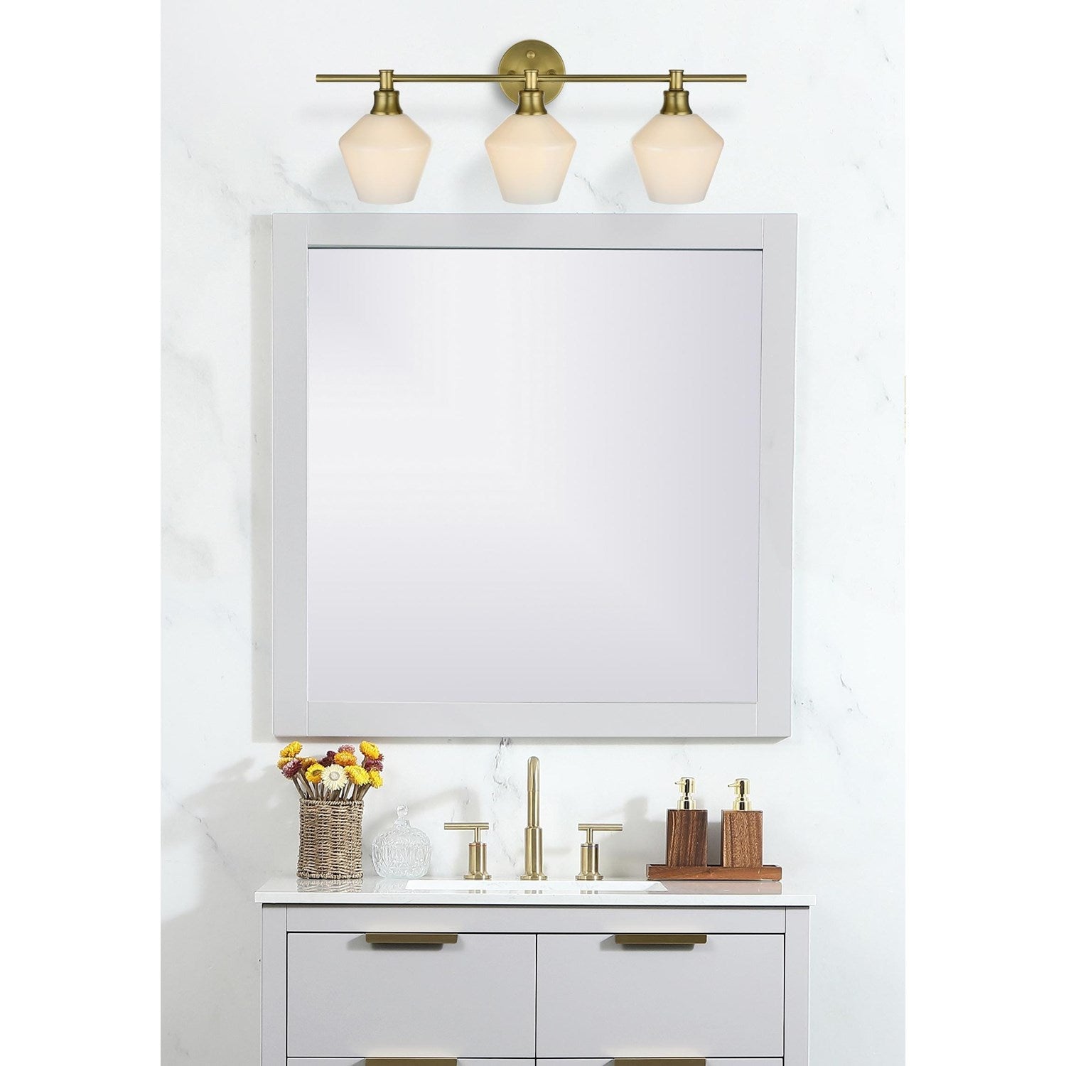 3 Light Satin Gold And Frosted White Glass Wall Sconce