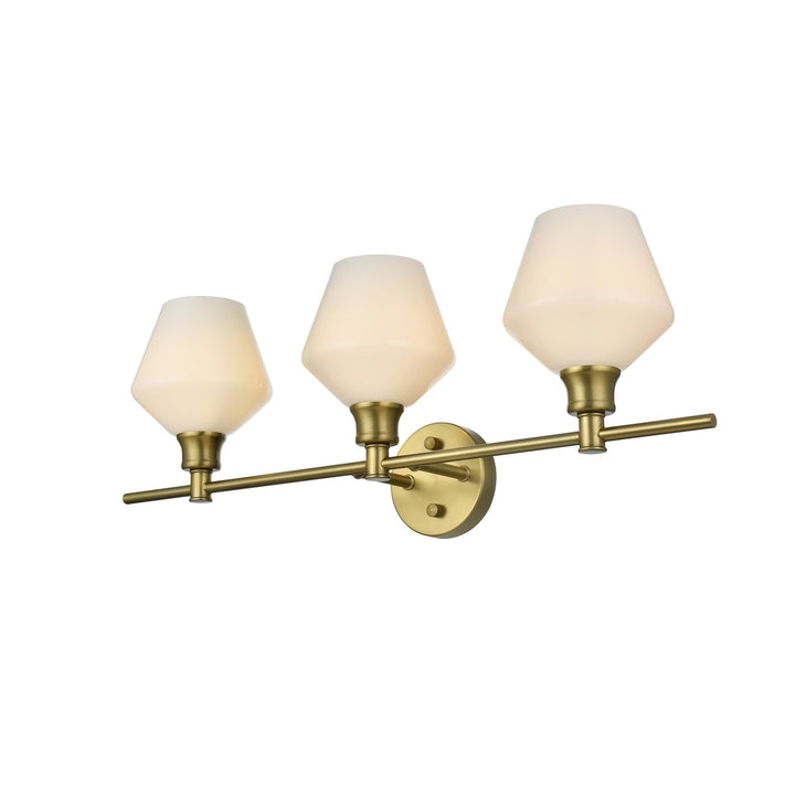 3 Light Satin Gold And Frosted White Glass Wall Sconce