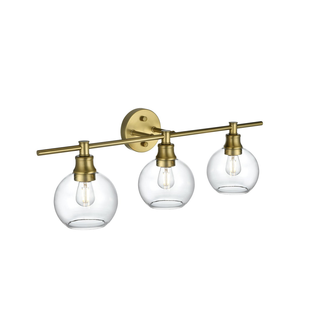 3 Light Satin Gold And Clear Glass Wall Sconce