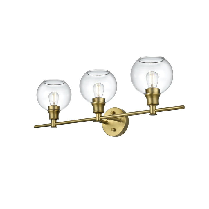 3 Light Satin Gold And Clear Glass Wall Sconce