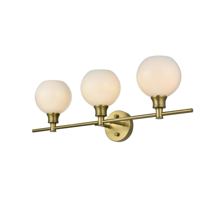 3 Light Satin Gold And Frosted White Glass Wall Sconce