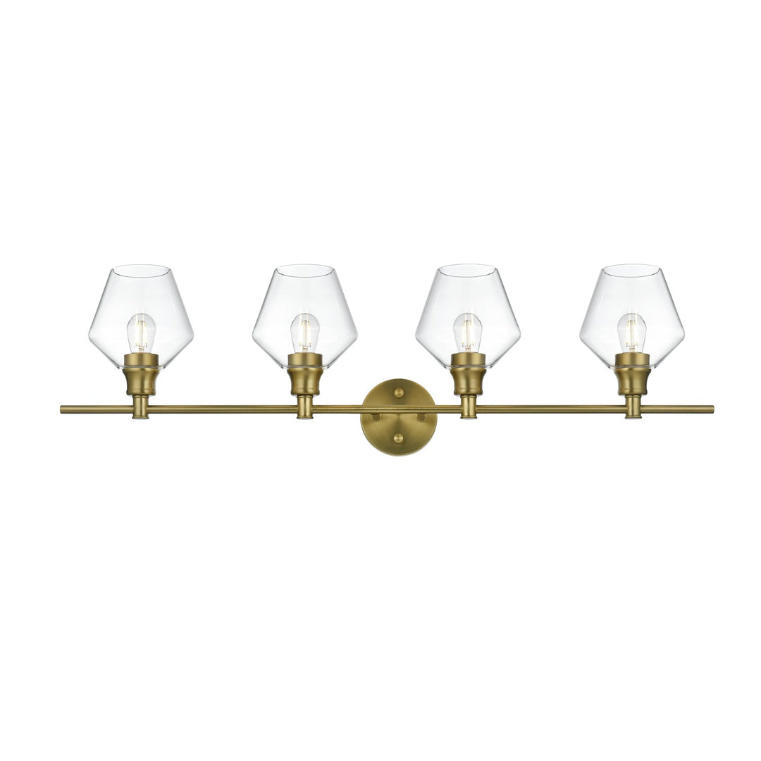 4 Light Satin Gold And Clear Glass Wall Sconce by Living District