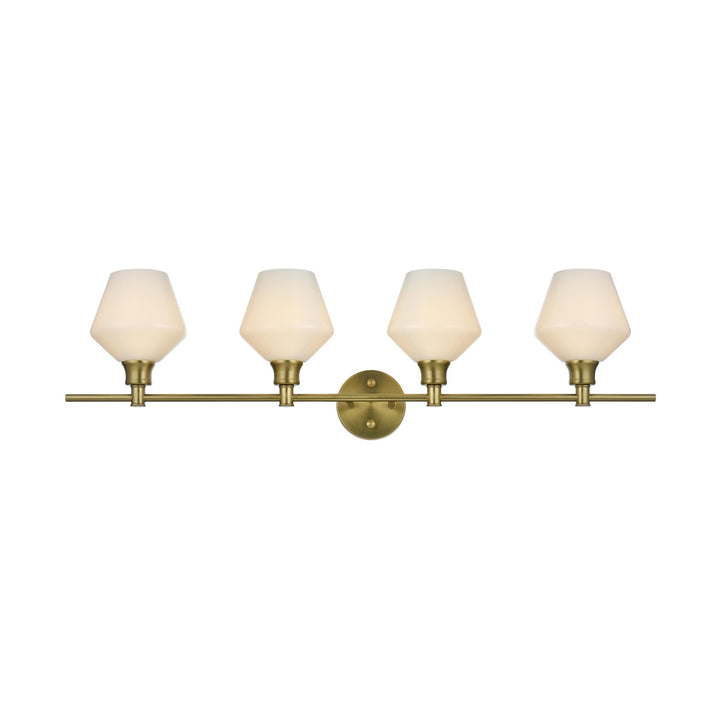 4 Light Satin Gold And Frosted White Glass Wall Sconce by Living District