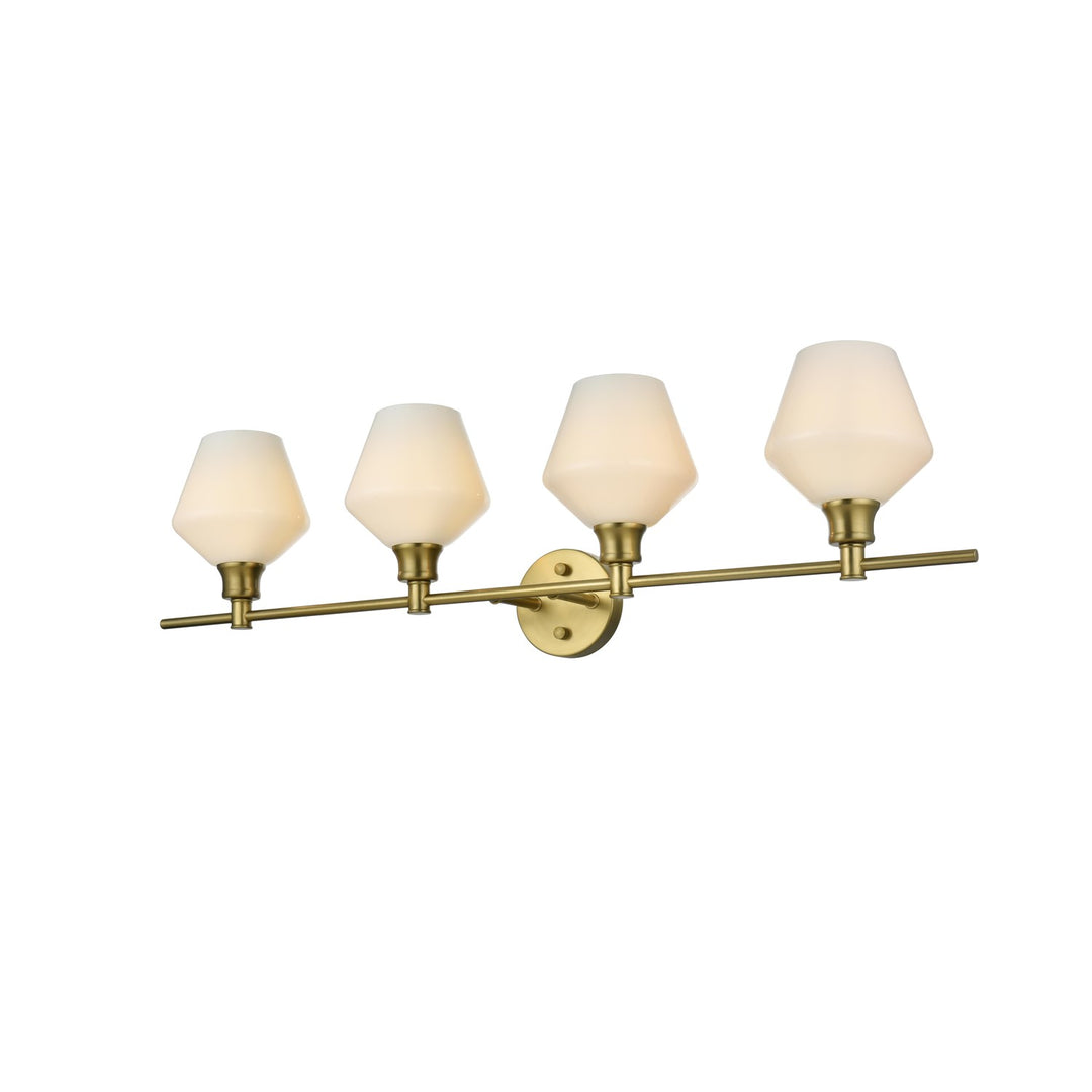 4 Light Satin Gold And Frosted White Glass Wall Sconce
