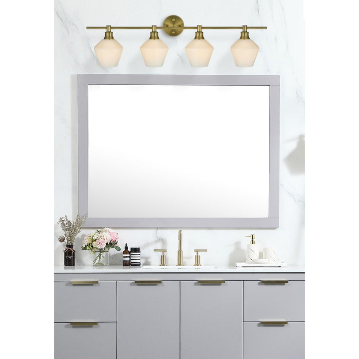 4 Light Satin Gold And Frosted White Glass Wall Sconce