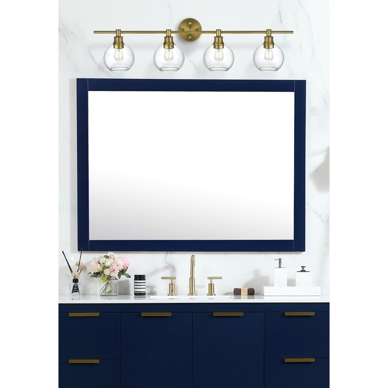 4 Light Satin Gold And Clear Glass Wall Sconce