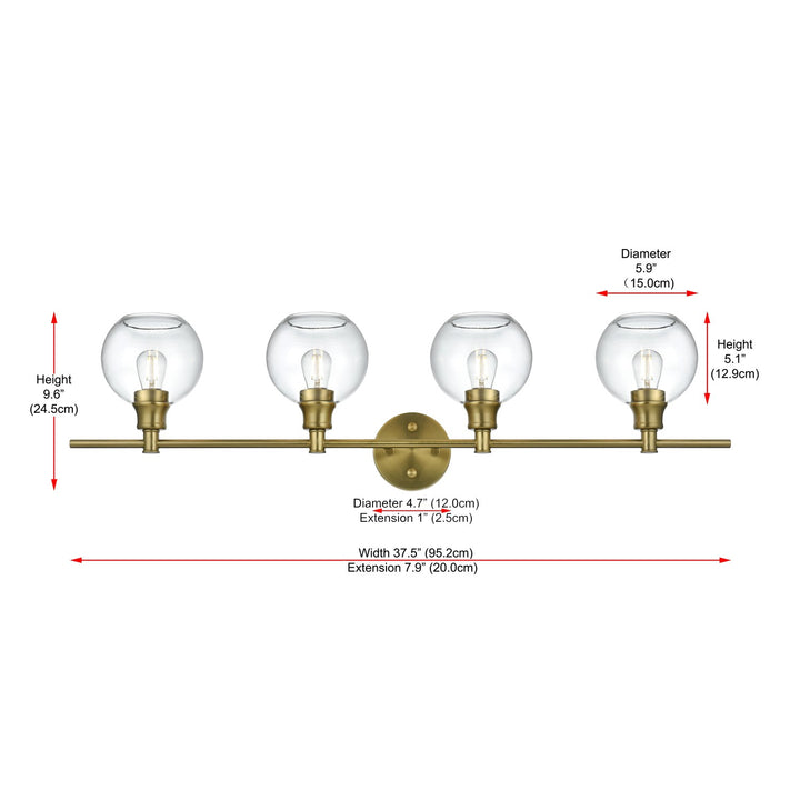 4 Light Satin Gold And Clear Glass Wall Sconce