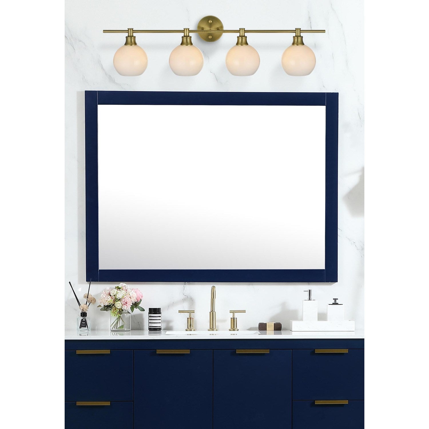 4 Light Satin Gold And Frosted White Glass Wall Sconce