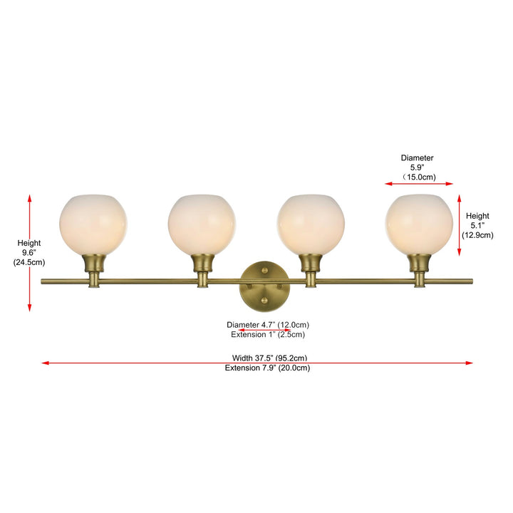 4 Light Satin Gold And Frosted White Glass Wall Sconce