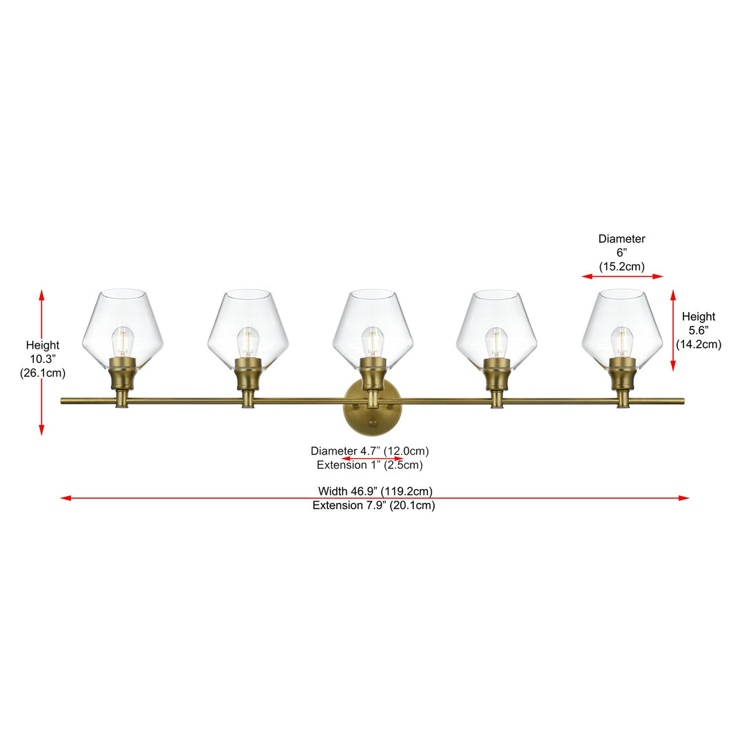 5 Light Satin Gold And Clear Glass Wall Sconce