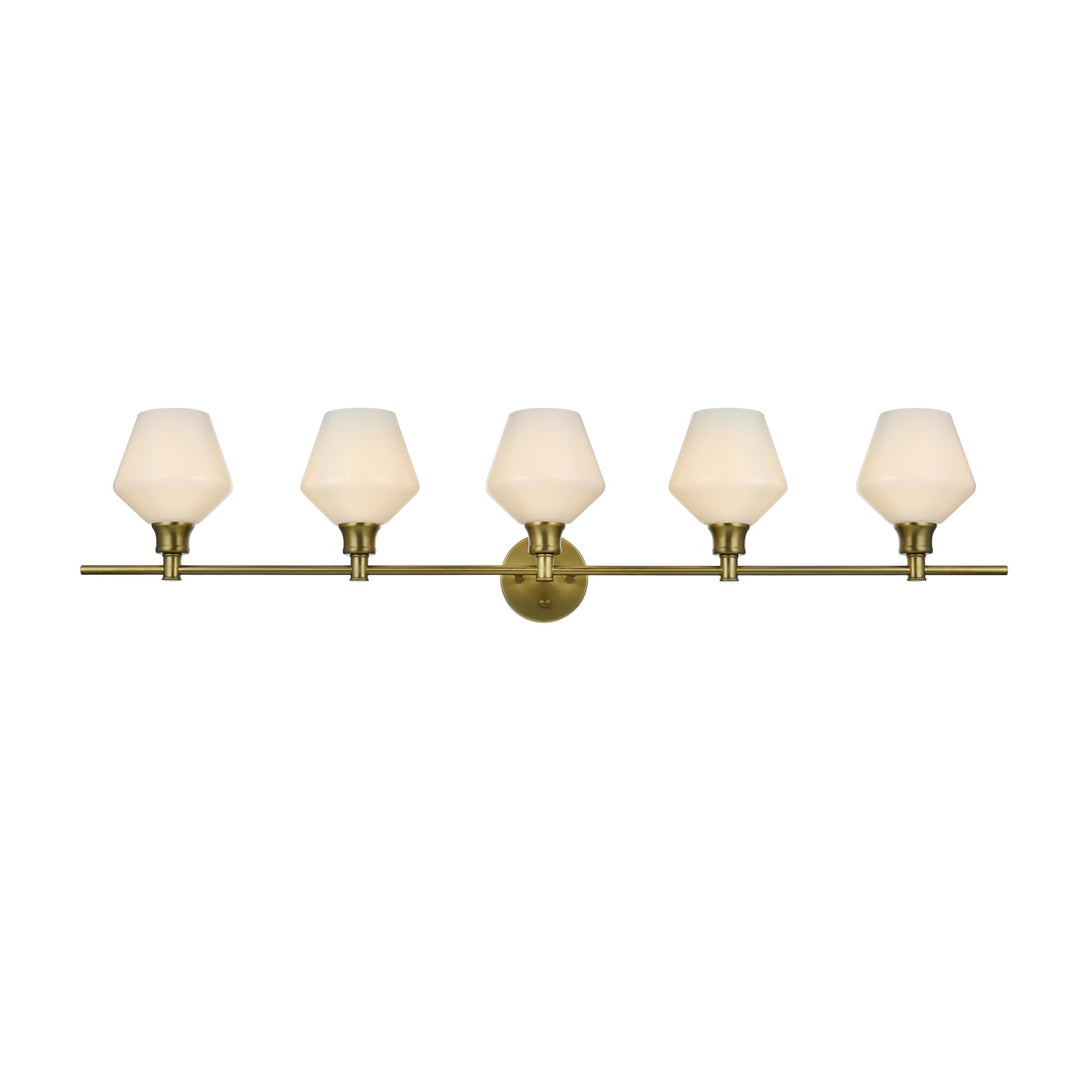 5 Light Satin Gold And Frosted White Glass Wall Sconce by Living District
