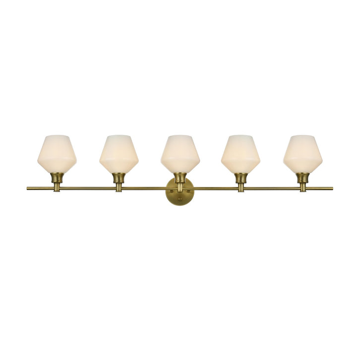 5 Light Satin Gold And Frosted White Glass Wall Sconce by Living District