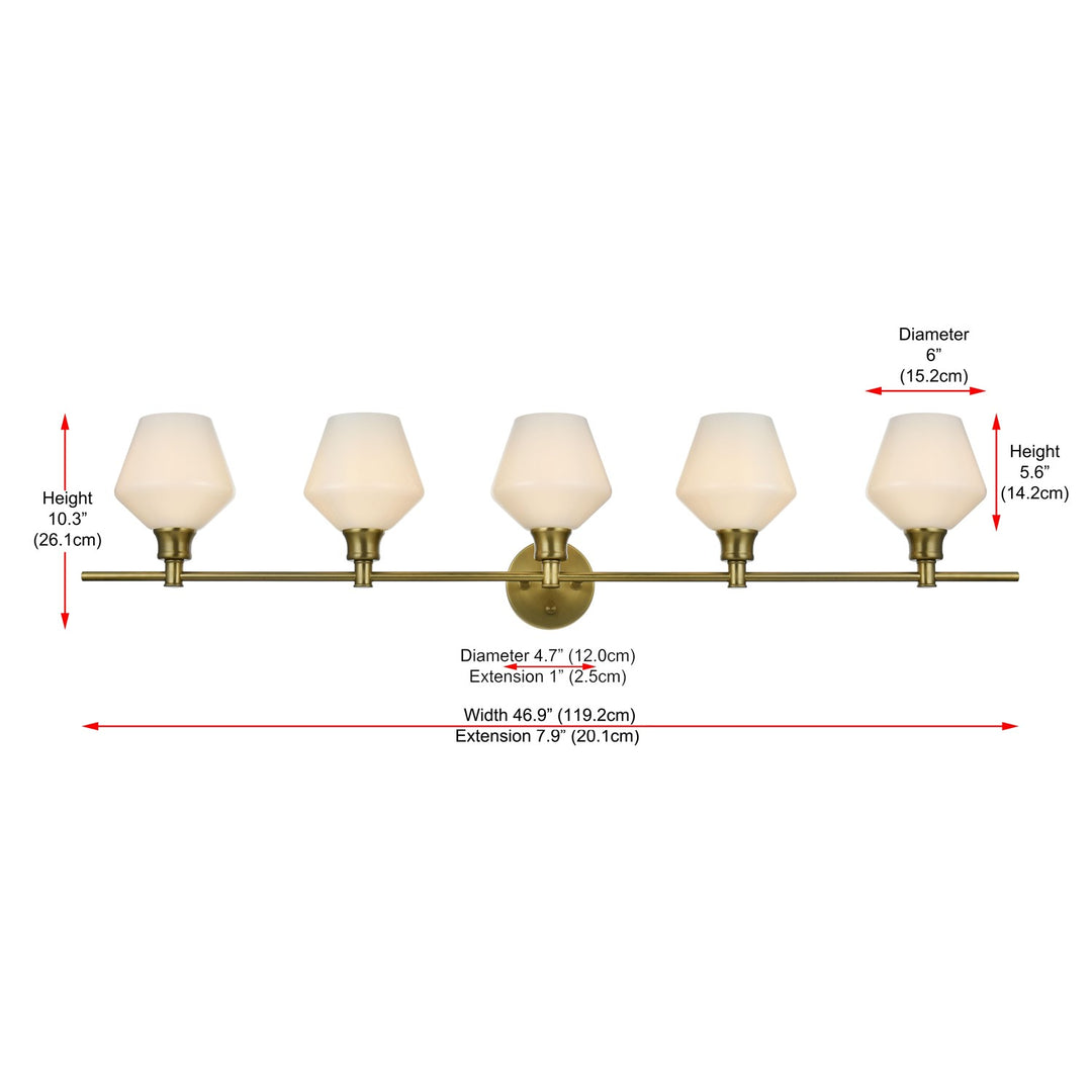 5 Light Satin Gold And Frosted White Glass Wall Sconce