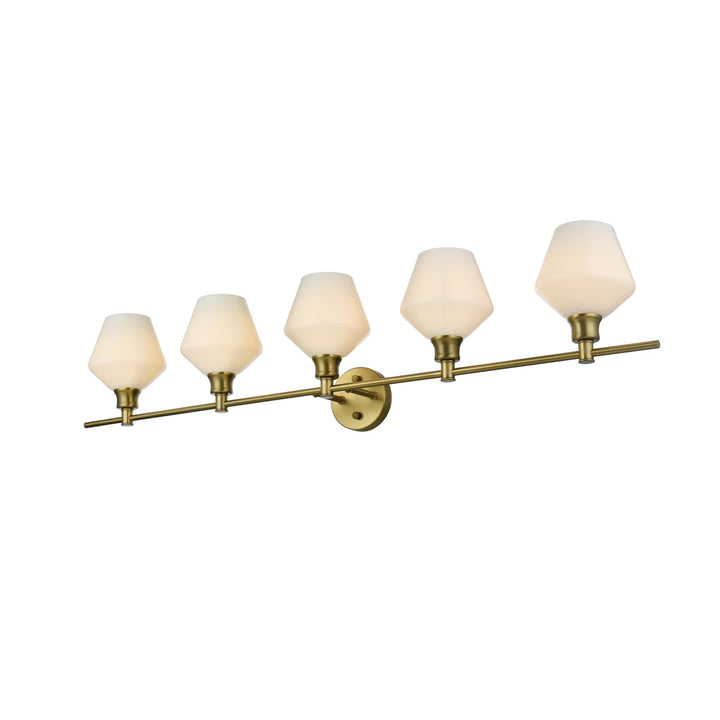 5 Light Satin Gold And Frosted White Glass Wall Sconce