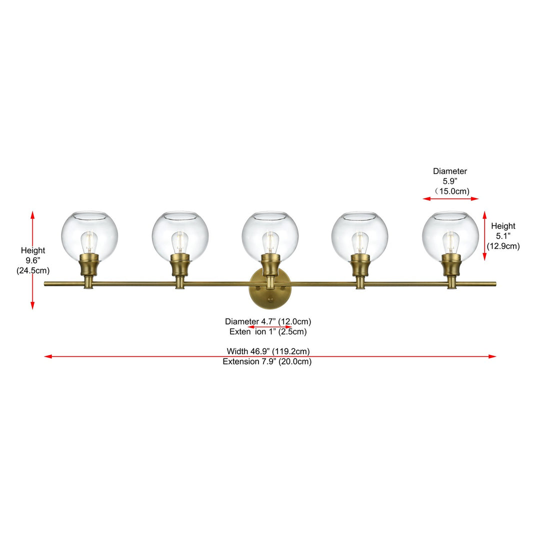 5 Light Satin Gold And Clear Glass Wall Sconce