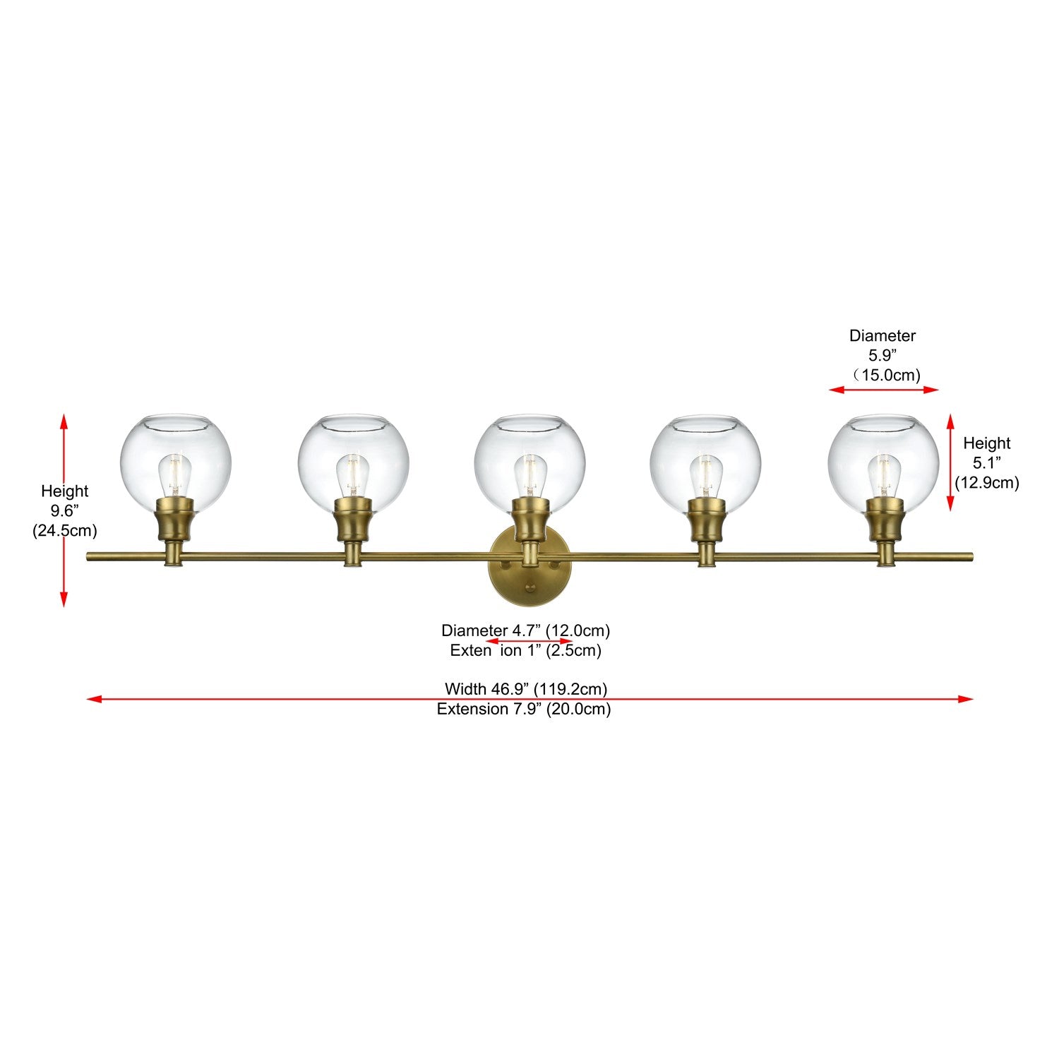 5 Light Satin Gold And Clear Glass Wall Sconce