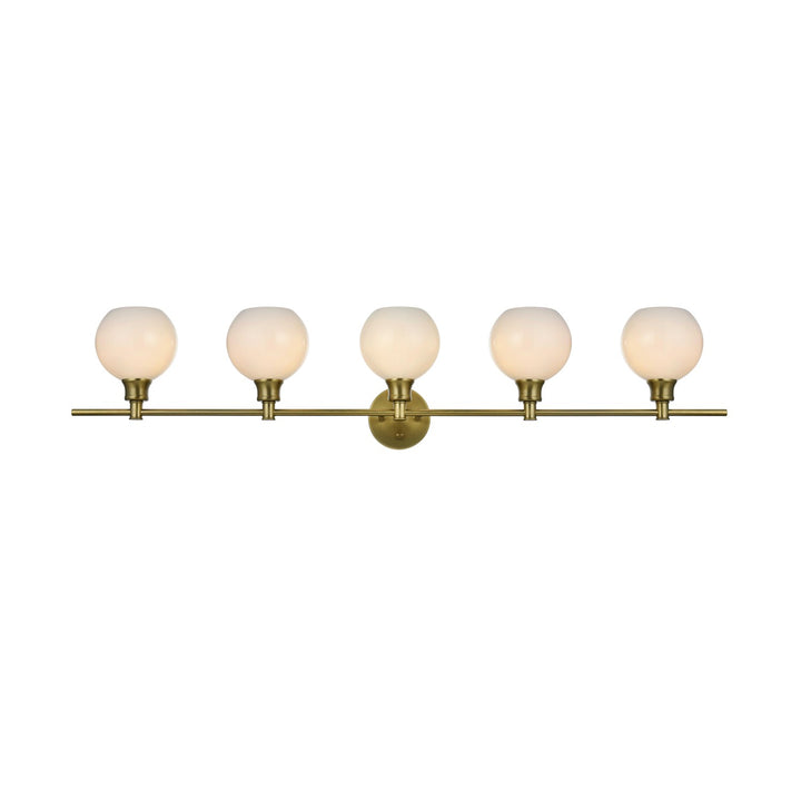 5 Light Satin Gold And Frosted White Glass Wall Sconce by Living District
