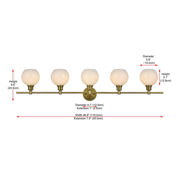 5 Light Satin Gold And Frosted White Glass Wall Sconce