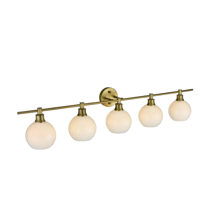 5 Light Satin Gold And Frosted White Glass Wall Sconce