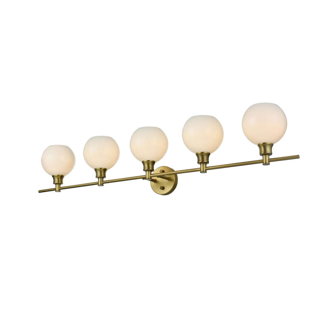 5 Light Satin Gold And Frosted White Glass Wall Sconce