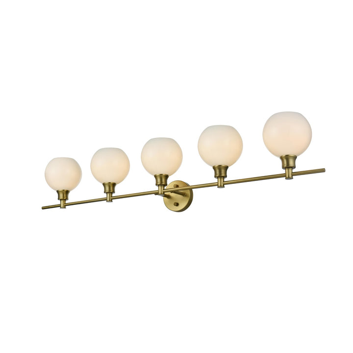 5 Light Satin Gold And Frosted White Glass Wall Sconce
