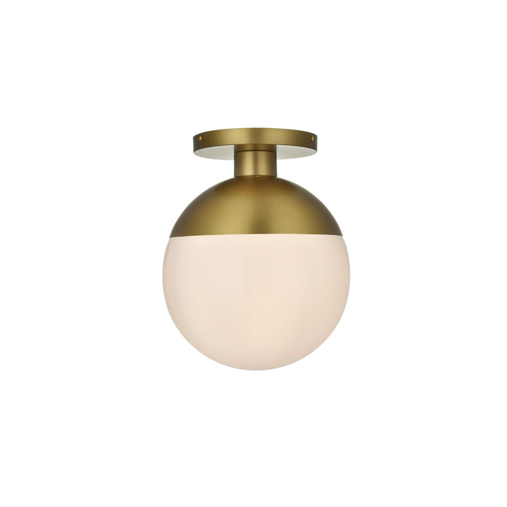12 Inch Flush Mount Frosted White Shade In Satin Gold by Living District