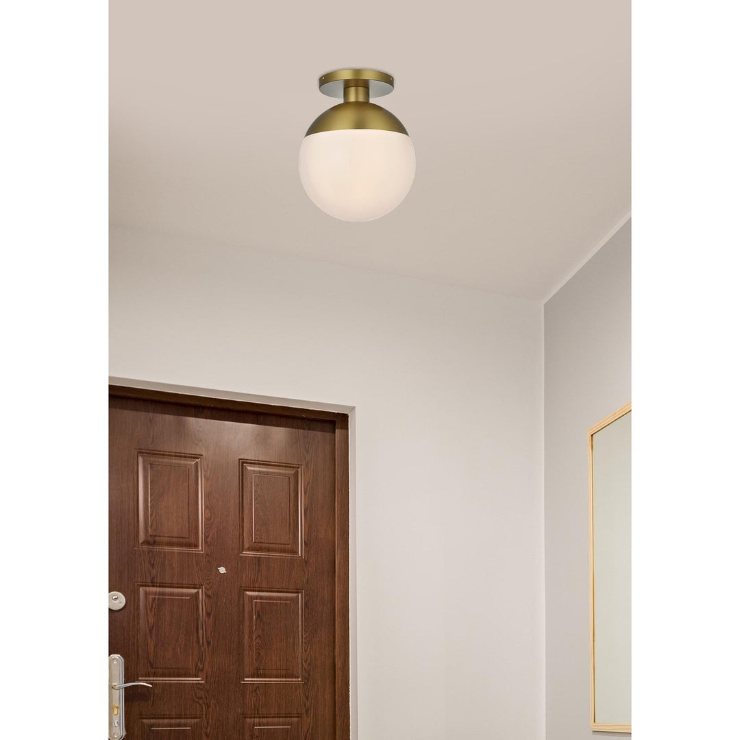 12 Inch Flush Mount Frosted White Shade In Satin Gold