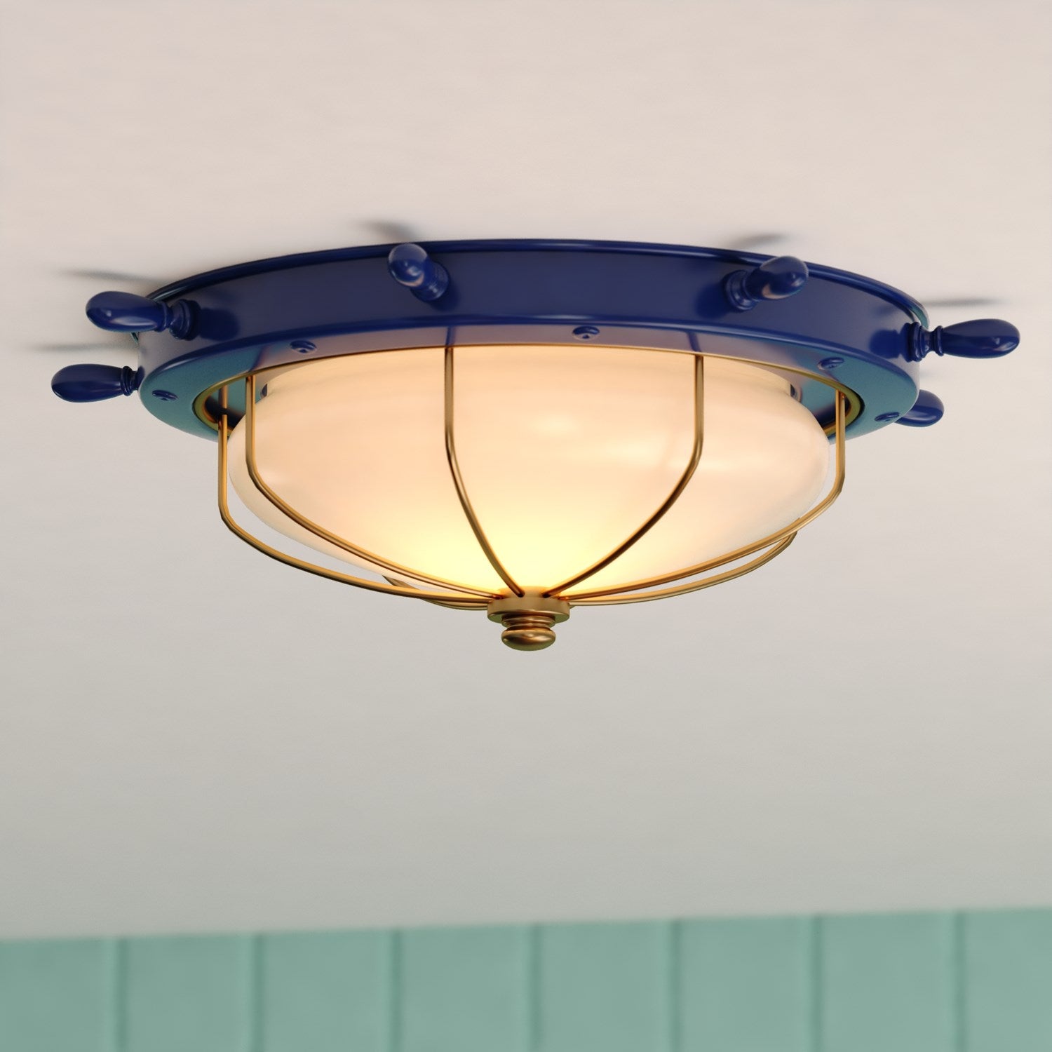 15-In. W Flush Mount Navy Blue And Matte Gold