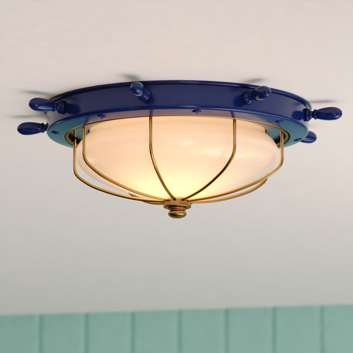 15-In. W Flush Mount Navy Blue And Matte Gold