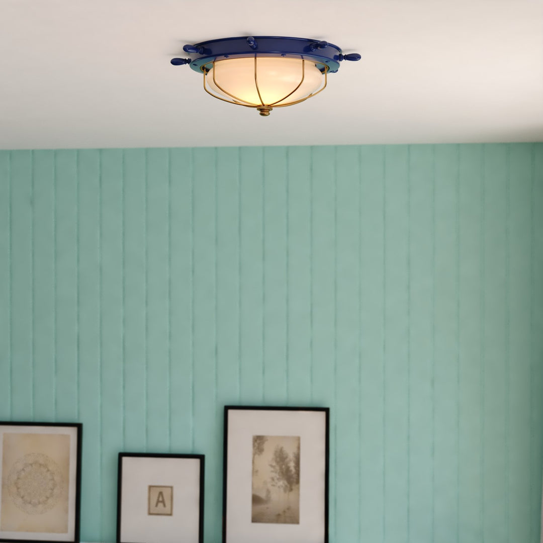 15-In. W Flush Mount Navy Blue And Matte Gold