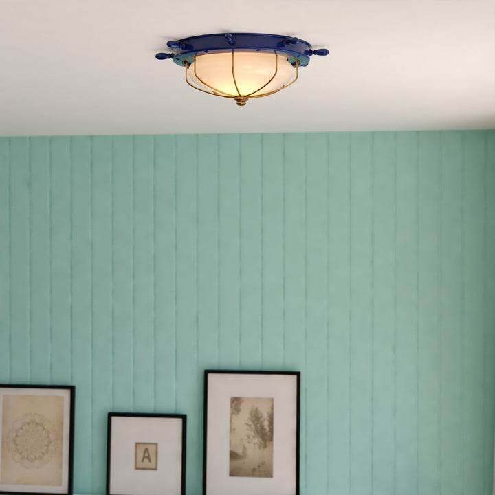 15-In. W Flush Mount Navy Blue And Matte Gold