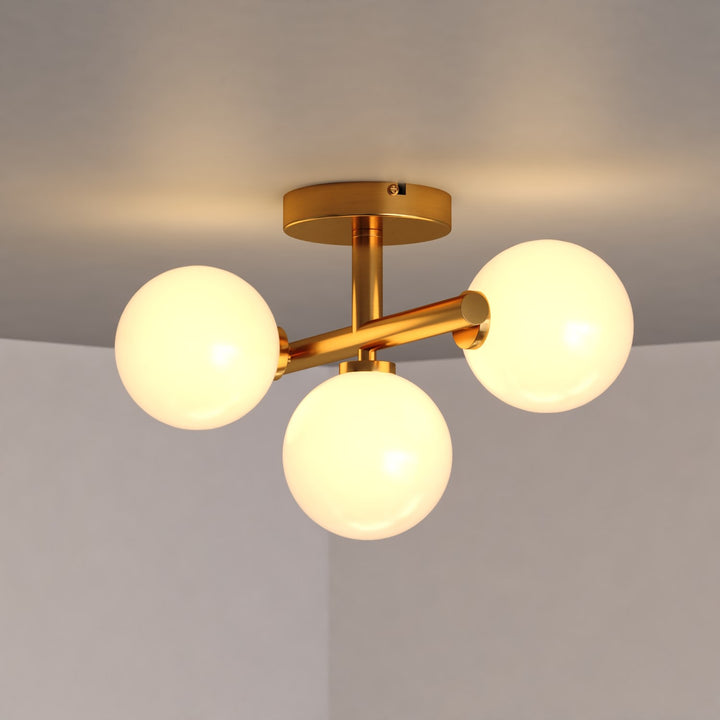 13-In. W 3 Light Semi-Flush Mount Harvest Gold