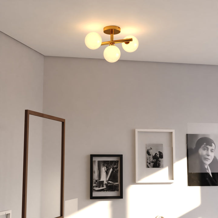 13-In. W 3 Light Semi-Flush Mount Harvest Gold